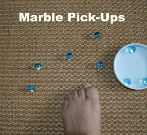Marble Pick-Ups. Foot exercise for strong feet and to prevent deformities like hammertoes.